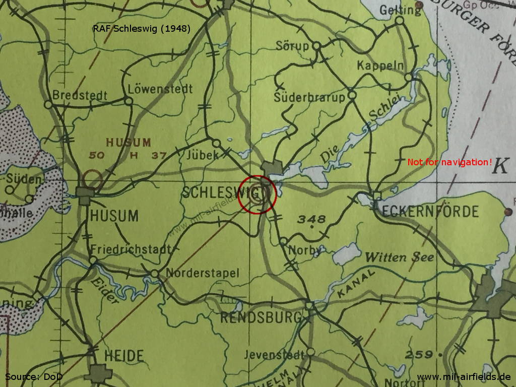 Flugplatz RAF Schleswigland auf einer Karte 1948