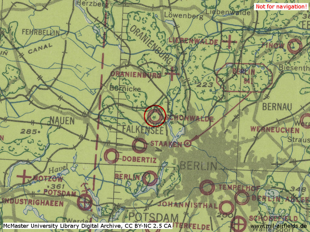 Schönwalde Air Base in World War II on a US map