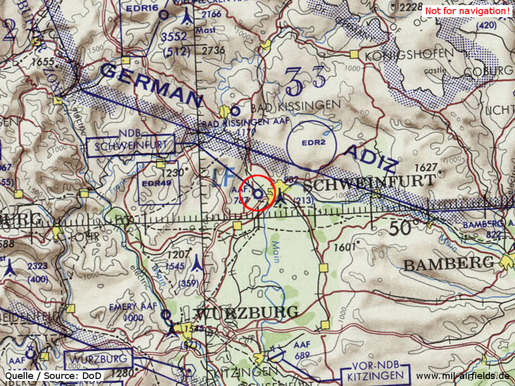Schweinfurt Army Airfield auf einer US-Karte 1972