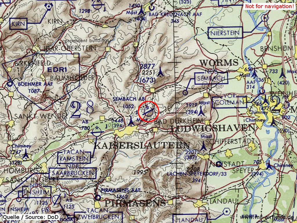 Flugplatz Sembach auf einer Karte 1972