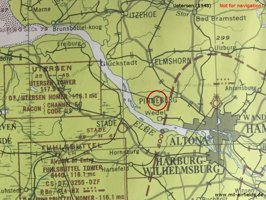 RAF Uetersen airfield on a map from 1949