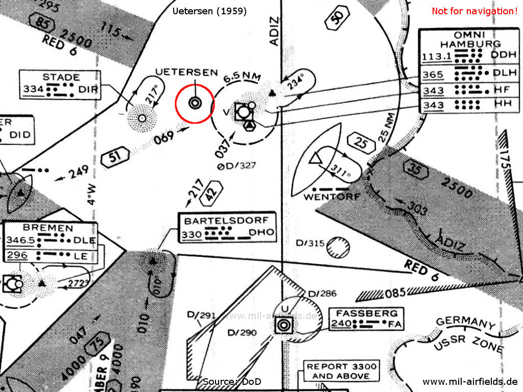 Uetersen military airfield on a radio navigation chart 1959