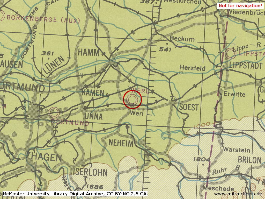 Werl Airfeld, Germany, on a map 1944