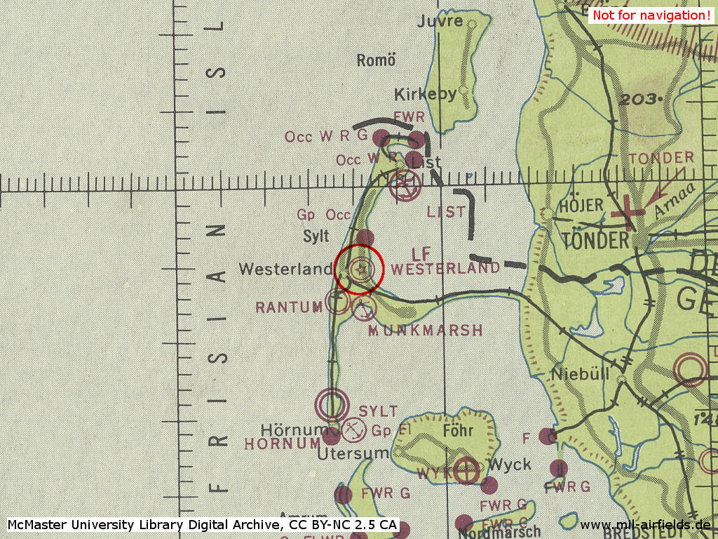 Westerland Air Base in World War II on a US map 1943