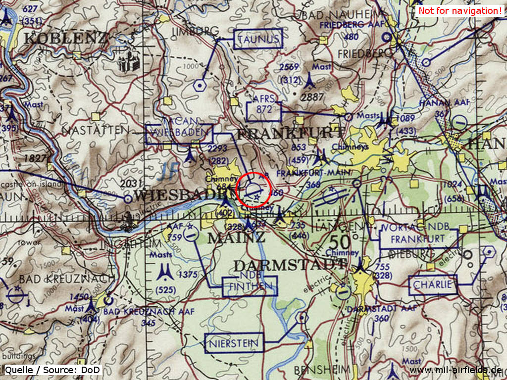 Flugplatz Wiesbaden auf einer US-Karte 1972