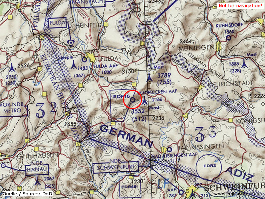 Flugplatz Wildflecken auf einer US-Karte 1972