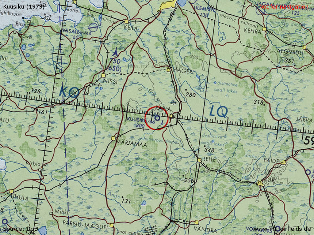 Kuusiku Airfield on a map 1973
