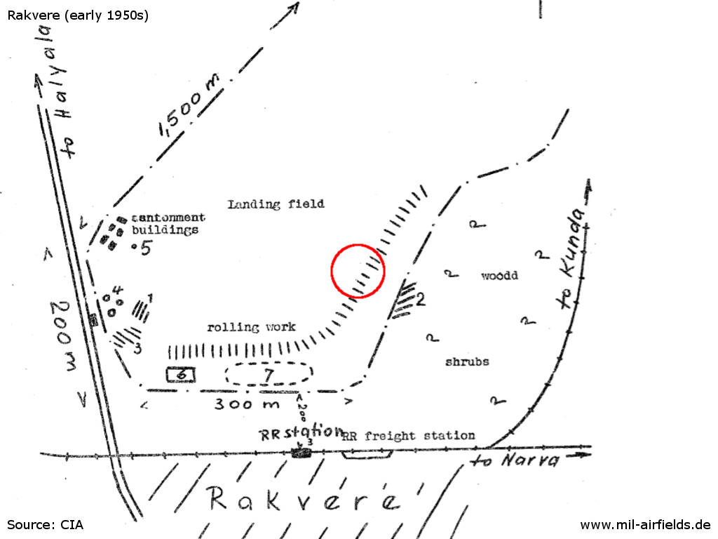 Map of Rakvere airfield, Estonia, early 1950s