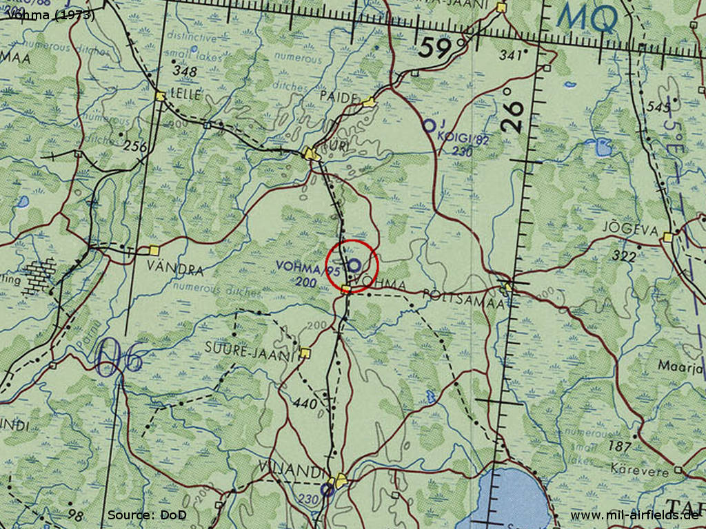 Map with location of Võhma Airfield, Estonia