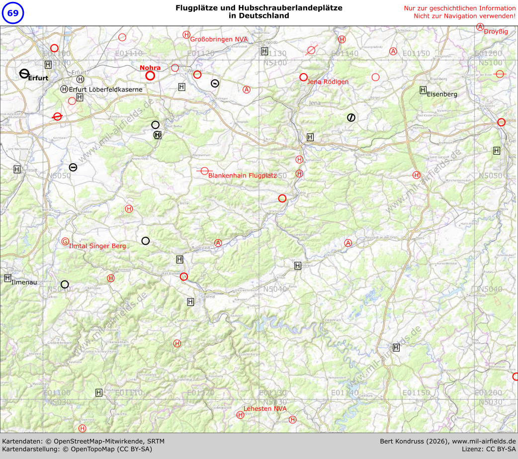 Karte der Flugplätze im Thüringer Wald