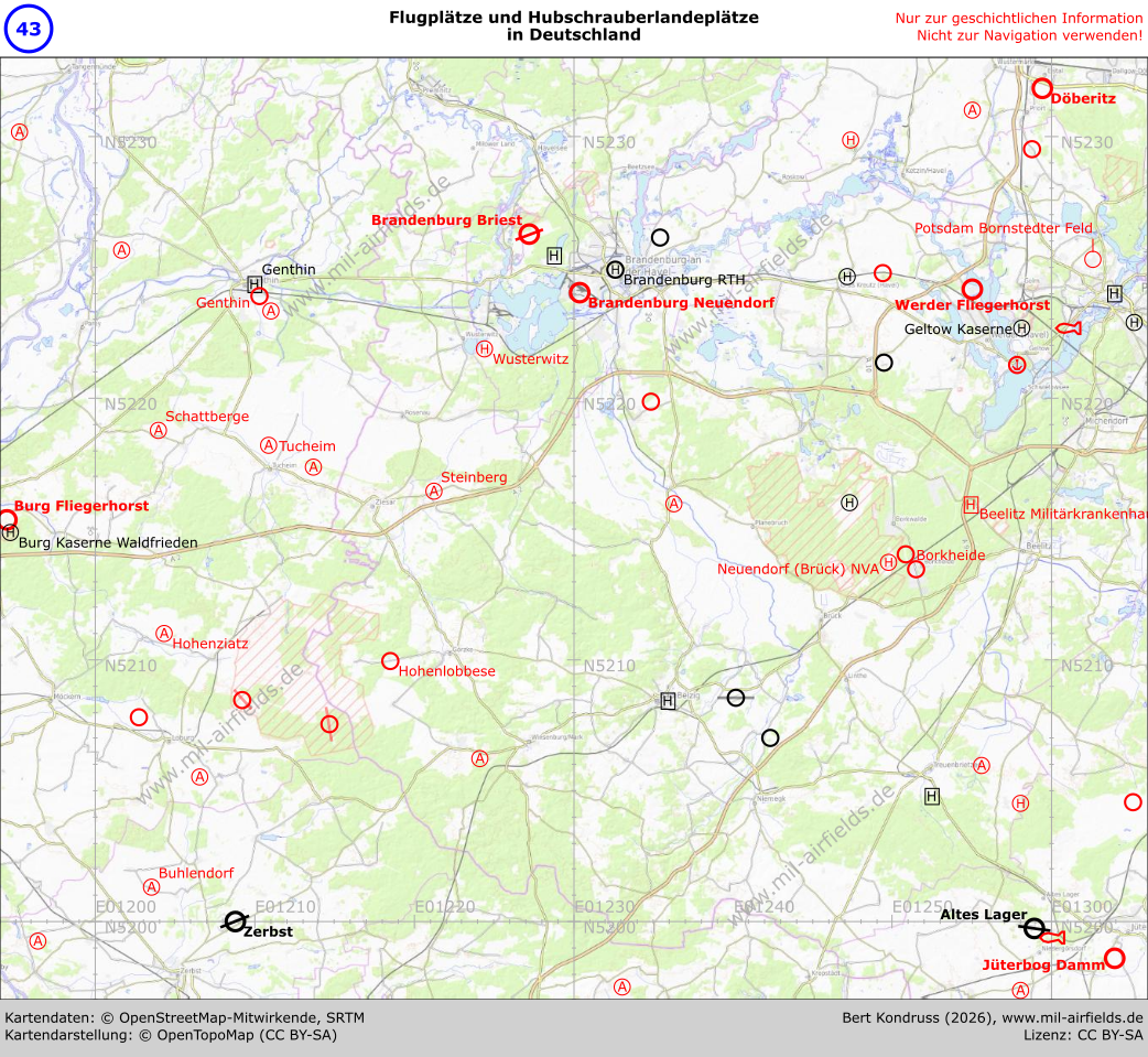 Karte der Flugplätze südwestlich von Berlin