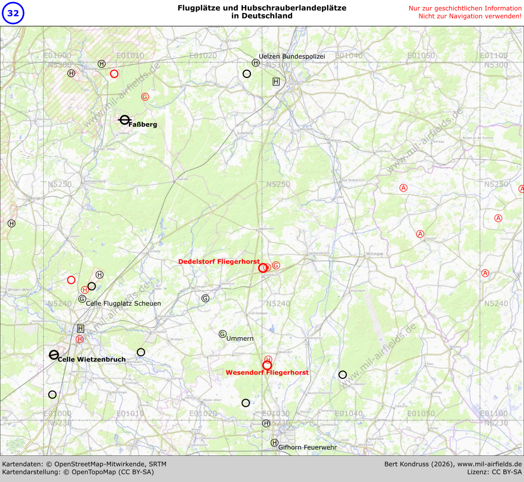 Karte Flugplätze Lüneburger Heide - Südlicher Teil