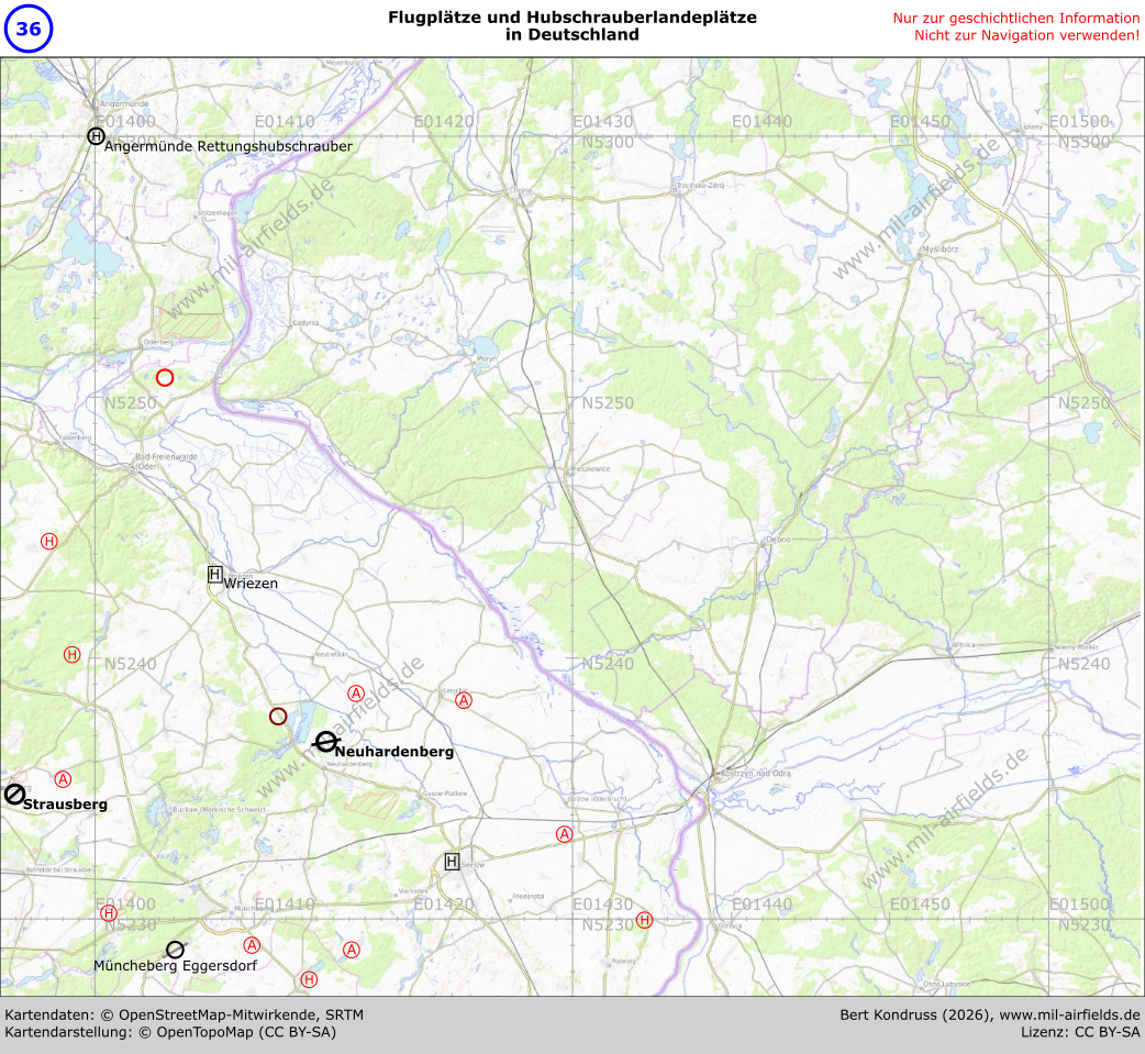 Karte der Flugplätze in der Märkischen Schweiz und im Oderbruch