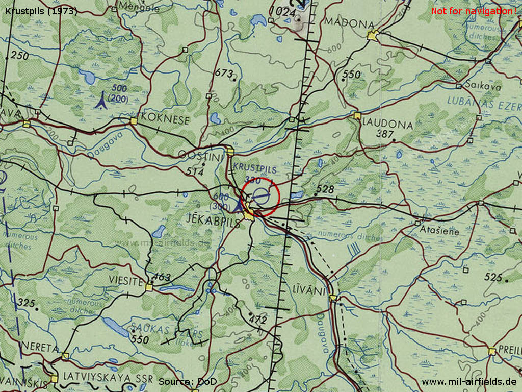 Jēkabpils Krustpils Air Base on a map 1973