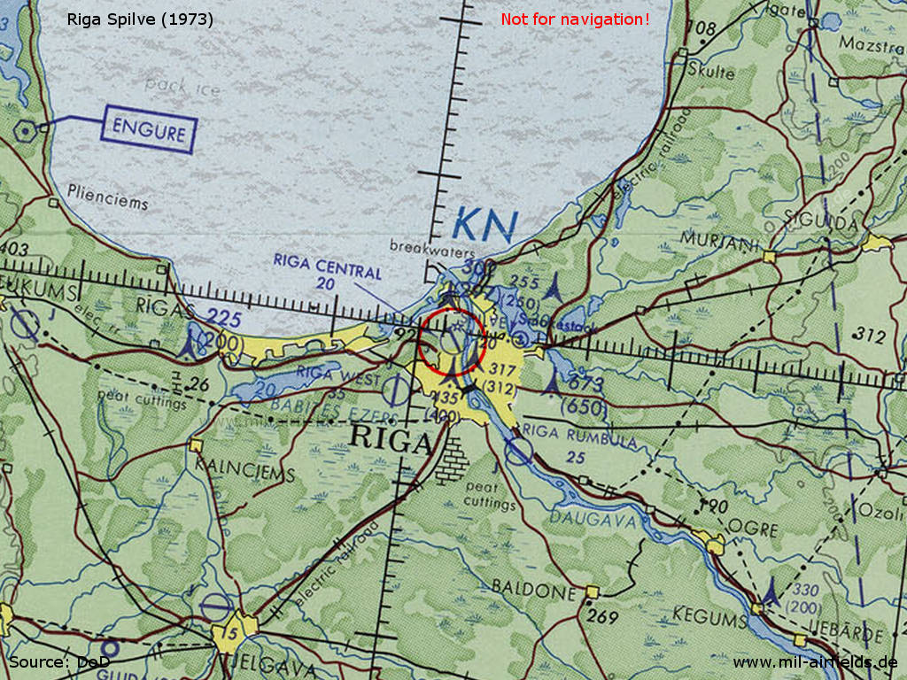 Riga Spilve Airfield on a map from 1973