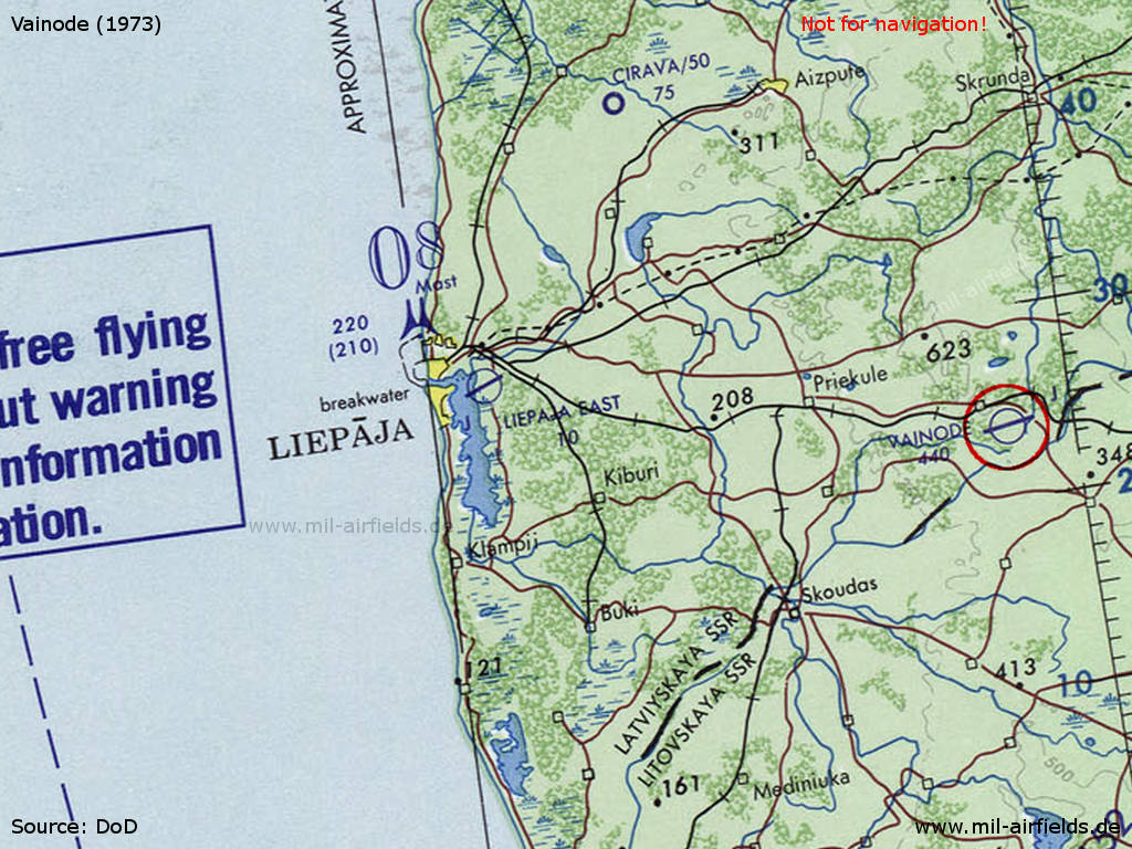 Map with Vainode airfield, Latvia, 1973