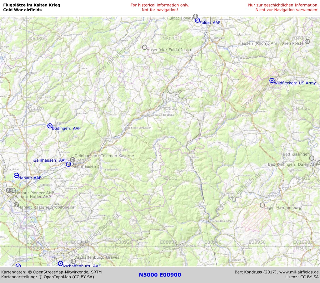 Karte der Flugplätze in Hessen im Gebiet Vogelsberg / Rhön