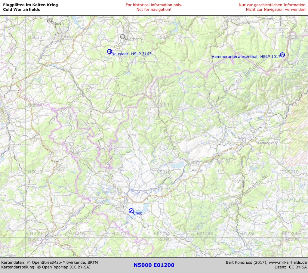 Karte der Flugplätze in Bayern und Sachsen im Gebiet Oberfranken, Vogtland und Erzgebirge