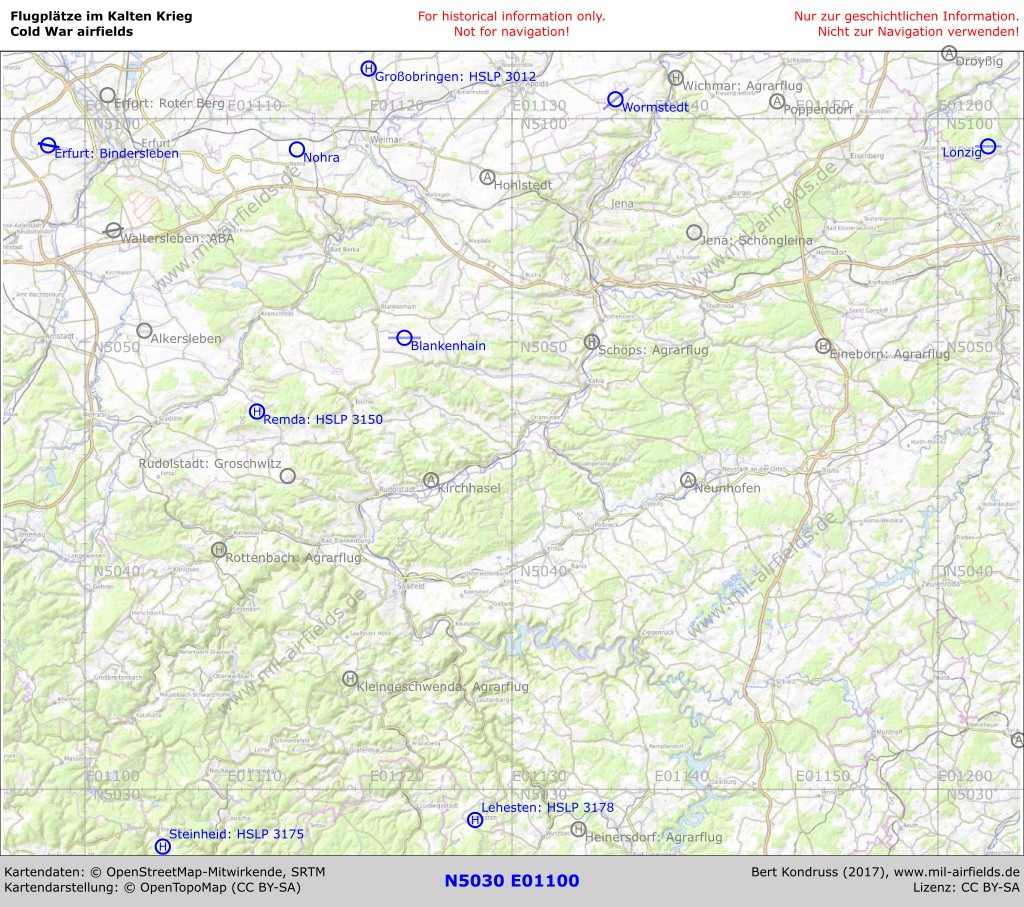 Karte der Flugplätze im Thüringer Wald