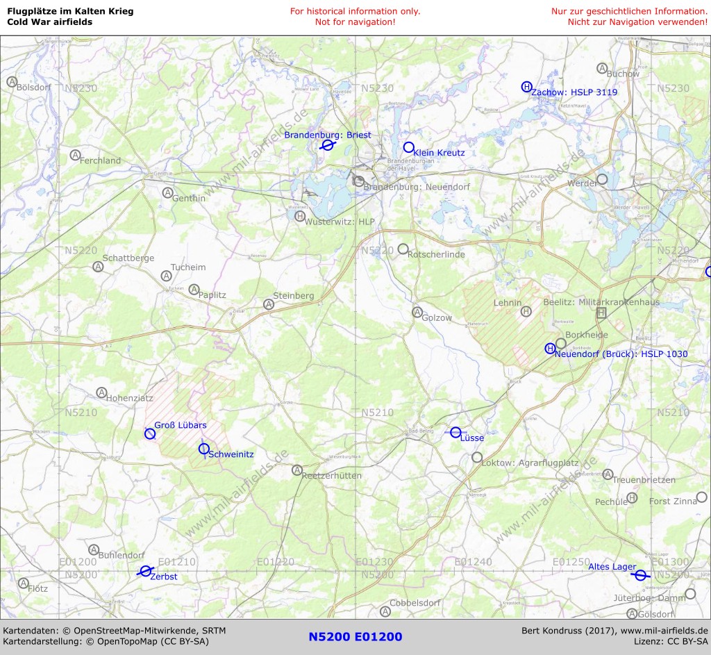 Map of airfields southwest of Berlin, Germany