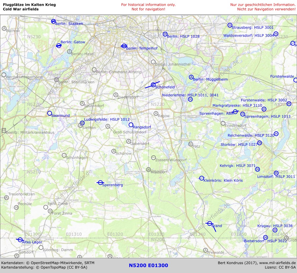 Map of airfields in the south of Berlin, Germany