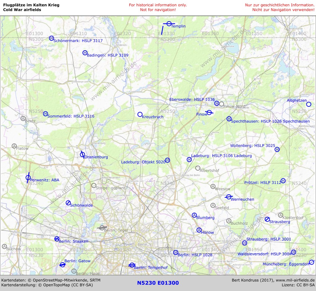 Karte der Flugplätze im Norden von Berlin und im Barnim