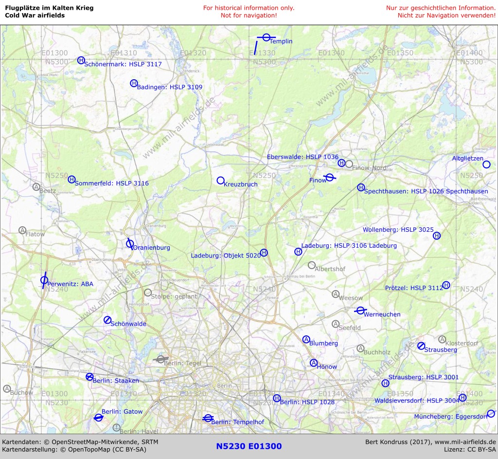 Map of airfields in the north of Berlin, Germany