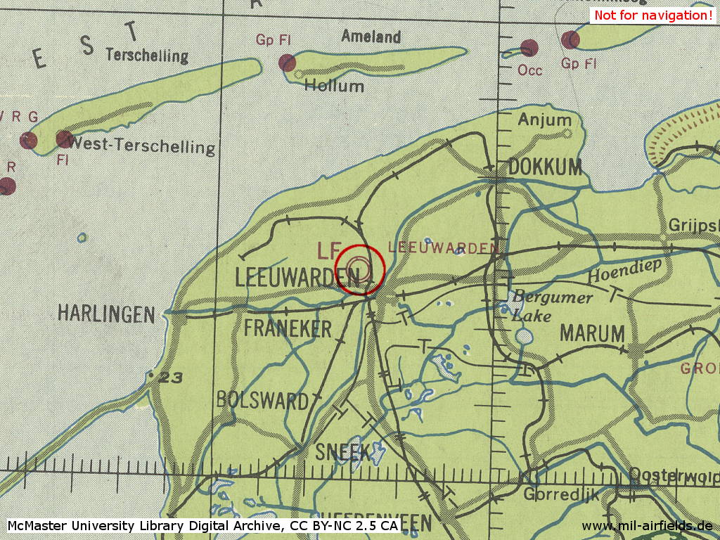 Flugplatz Leeuwarden, Niederlande, auf einer Karte 1943