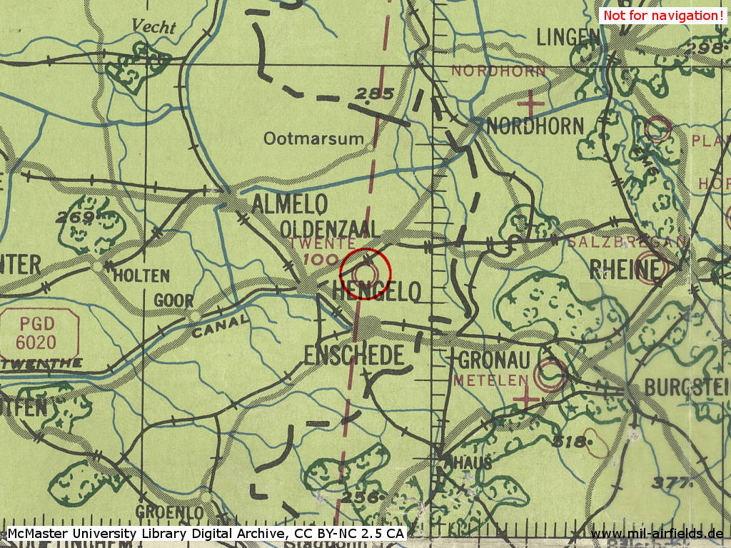 Flugplatz Twenthe, Niederlande, auf einer Karte 1943
