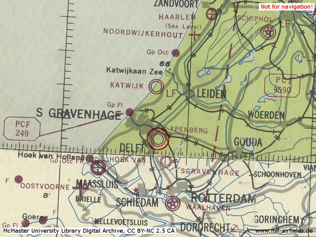 Ypenburg Air Base, Netherlands, on a map 1943