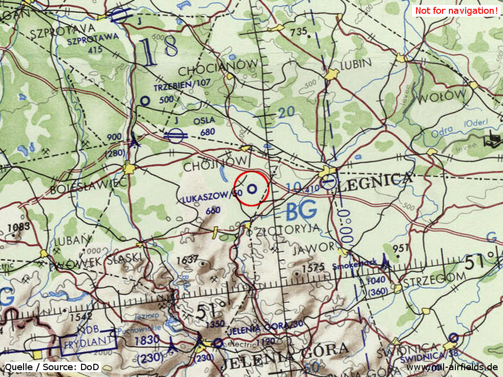 Brochocin Airfield, Poland, on a map 1972