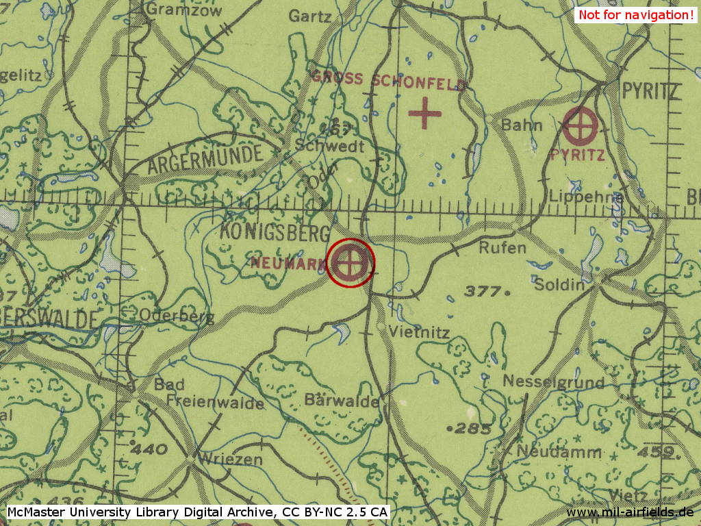 Fliegerhorst Königsberg-Neumark auf einer Karte 1943