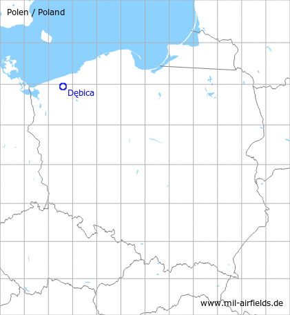 Karte mit Lage Flugplatz Dębica, Polen