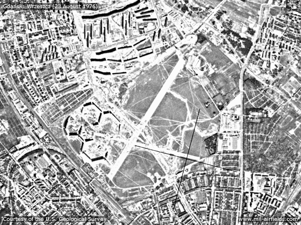 Gdańsk Wrzeszcz Airfield, Poland, on a US satellite image 1976