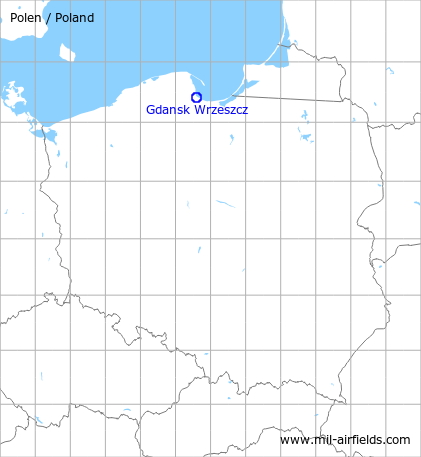 Map with location of Gdańsk Wrzeszcz Airfield, Poland