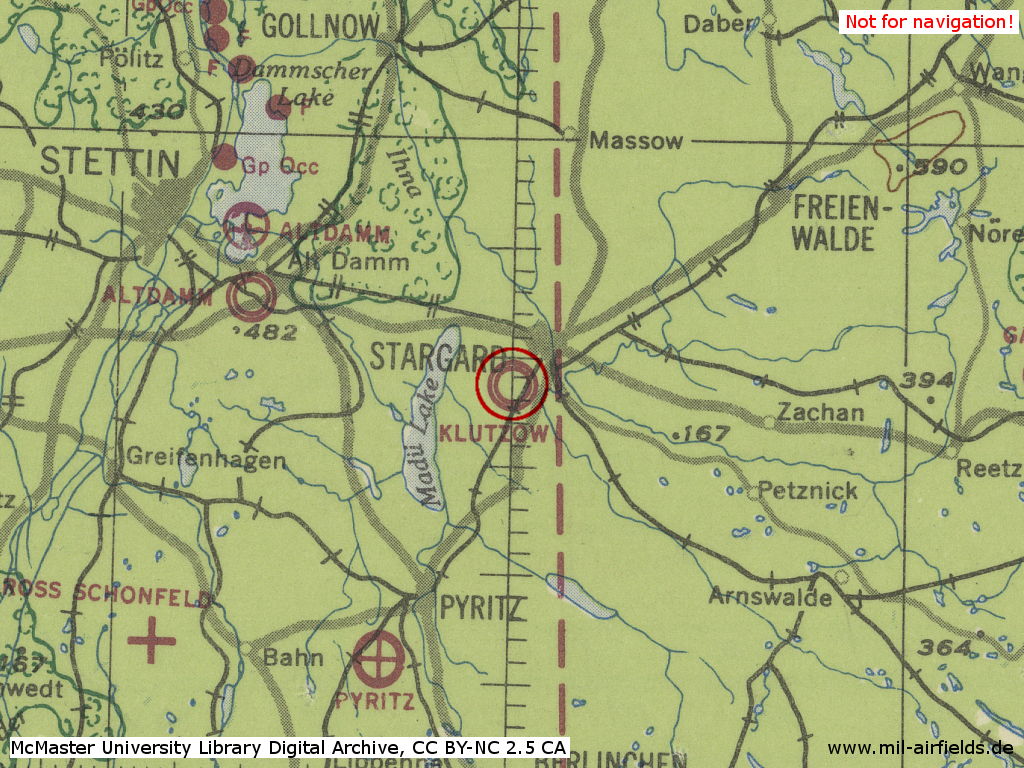 Fliegerhorst Klützow auf einer Karte 1943