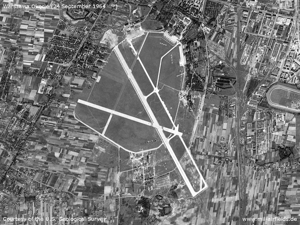 Warsaw Okęcie Airport, Poland, on a US satellite image 1964