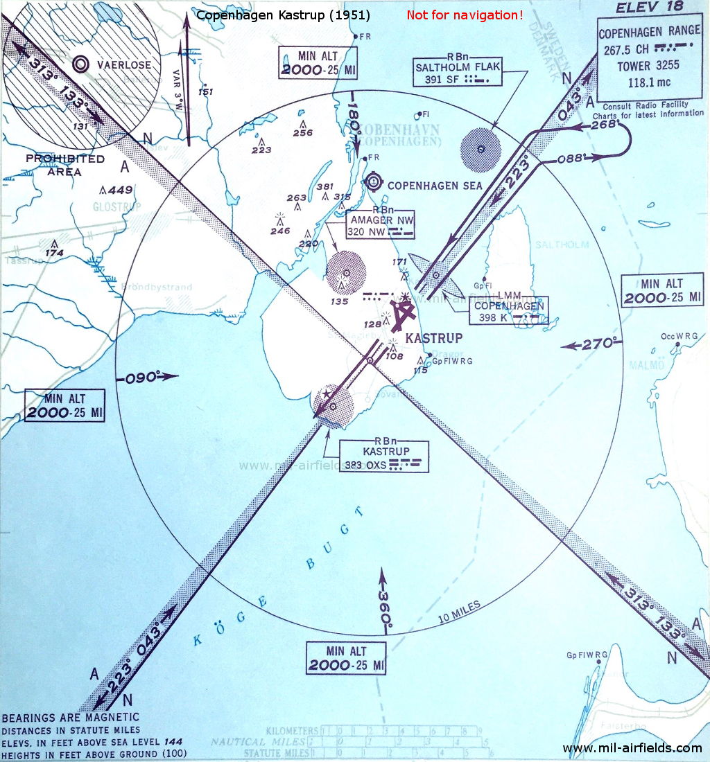 Copenhagen Kastrup Airport, Denmark, with radio beacons 1951