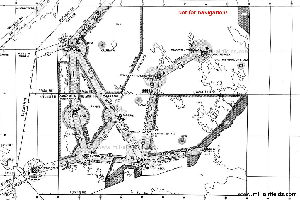 Radio navigation map Finland, southern part, 1955